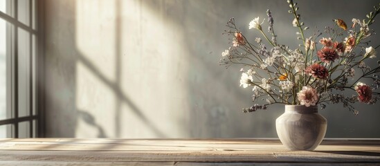 Poster - Indoor table setting with a stunning bouquet of flowers in a vase offering an ideal copy space image