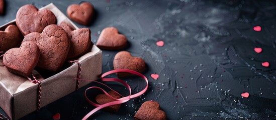 Aufkleber - Heart shaped cookies presented in gift boxes on a dark backdrop with copy space image