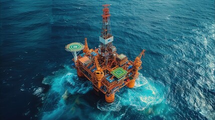 Poster - Offshore drilling platform with open sea surface. top view. Generative AI.