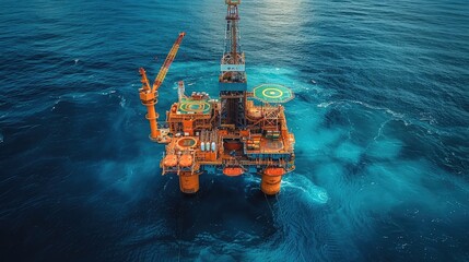 Poster - Offshore drilling platform with open sea surface. top view. Generative AI.