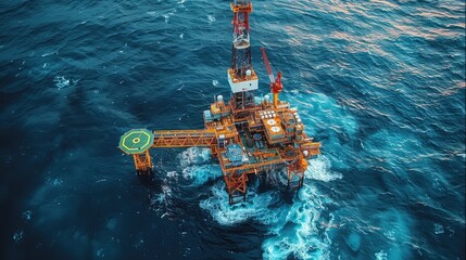 Poster - Offshore drilling platform with open sea surface. top view. Generative AI.