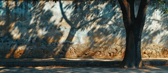 Poster - The silhouette of trees casting shadows on the wall adds a picturesque element to the empty copy space image
