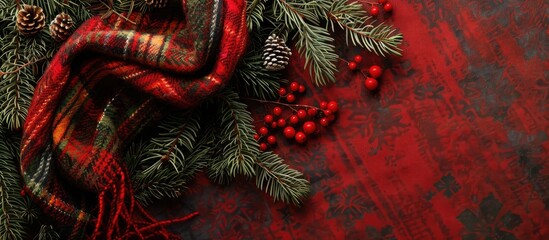 Poster - Scarf laid on Christmas themed background with copy space image