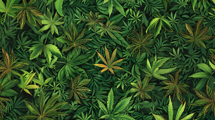 Aufkleber - Repeating pattern of gold and green marijuana leaves