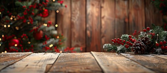 Aufkleber - Wooden boards set the tone for a festive Christmas background with copy space image
