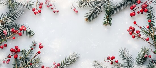 Poster - New Year floral frame with fir branches creating a festive background featuring a border for adding text in the copy space image