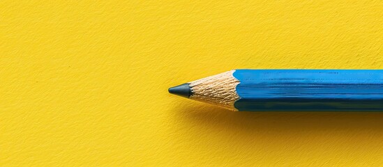Aufkleber - Yellow background with a blue pencil leaving a blank copy space image