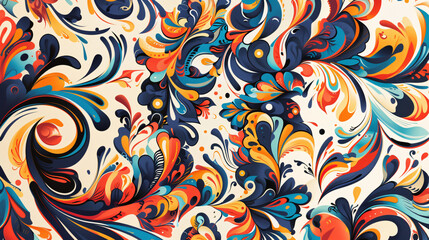 Poster - Detailed and colorful design showcasing a seamless pattern of fluid lines and natural forms