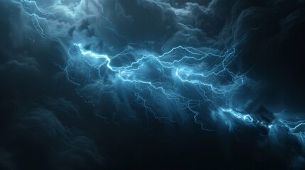 Wall Mural - Blue lightning with dark background, AI Generative