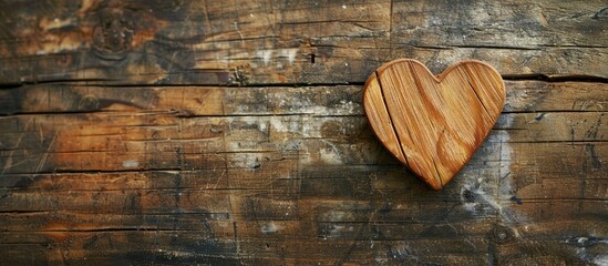 Canvas Print - A heart shaped object displayed on a rustic wooden table with copy space image