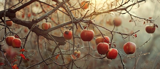 Aufkleber - Tree branches adorned with decaying apples providing a copy space image