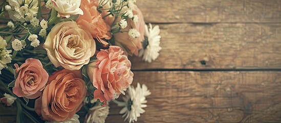 Aufkleber - Vintage filtered flowers bouquet on a wooden background with copy space image