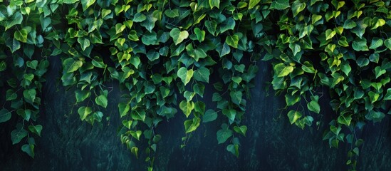 Sticker - Spring ivy drapes a wall with lush green leaves creating a backdrop for a copy space image with a solid leafy texture