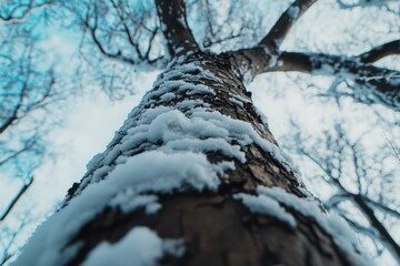 Wall Mural - tall snow-covered tree in forest