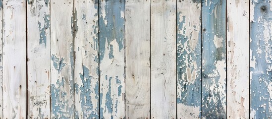 Aufkleber - An old white and blue wooden header background with a vintage style and shabby paint creating a rustic and isolated texture with copy space image