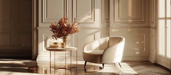 Aufkleber - Living room design featuring a stylish table with a copy space image ideal for backdrop