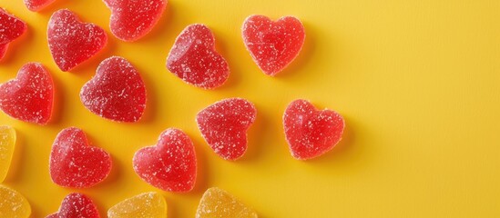 Aufkleber - Valentine s Day themed Hearts candy on a bright yellow backdrop perfect for a romantic copy space image