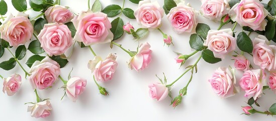 Aufkleber - Top down view of pink roses on a white backdrop with room for text in a copy space image