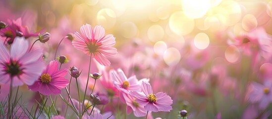 Aufkleber - Gorgeous cosmos flowers bloom in the garden providing a lovely backdrop for a copy space image