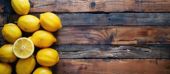 Aufkleber - Lemons arranged on a wooden surface with a wood background creating a rustic copy space image