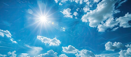 Poster - Sunny day with blue skies and white clouds offer an abstract background for a copy space image