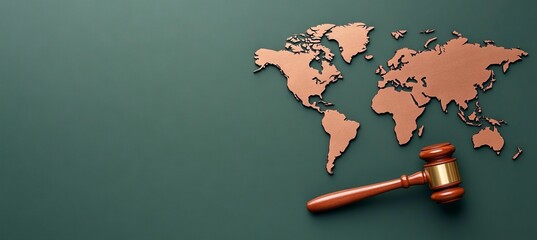 Wall Mural - A gavel and map of the world, representing international law and justice for global pods