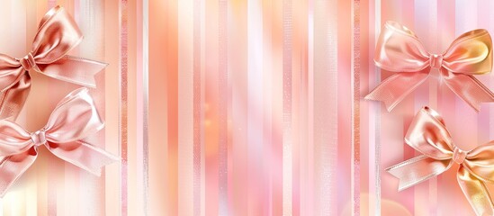 Aufkleber - Romantic postcard design template with a pastel striped background adorned by shining rose gold bows for a copy space image