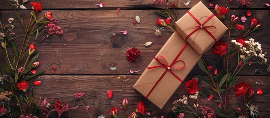 Aufkleber - Valentine s Day concept shown in a top view photograph featuring a gift box with lovely flowers and a romantic message with space for text. Creative banner. Copyspace image
