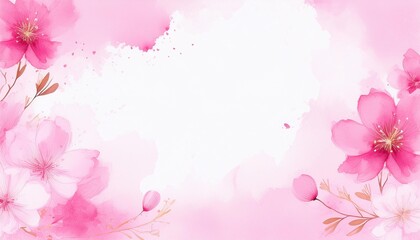 Wall Mural - Pink flower frame background with watercolor