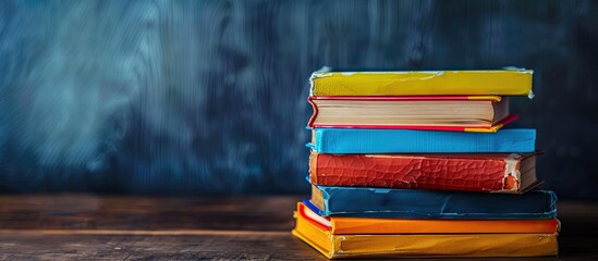 Poster - A stack of colorful books with copy space image for back to school season