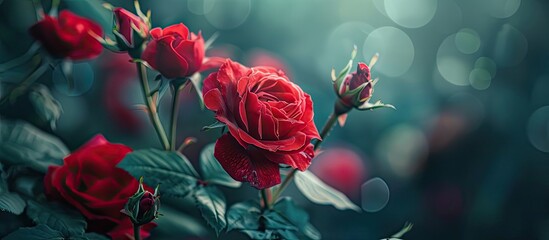 Poster - Background with red roses is the main focus of this copy space image