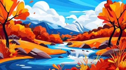 Poster - Experience a stunning mountain stream surrounded by vibrant fall colors, perfect for nature lovers and artists alike.