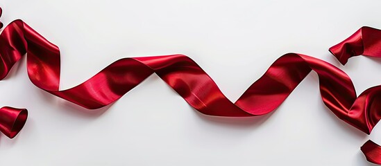 Leinwandbilder - A red satin ribbon on a white background with ample copy space image available