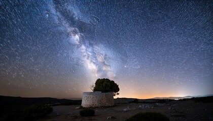 Wall Mural - Lightpainting with milky way