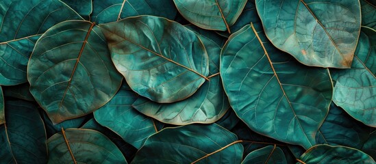 Poster - Natural leaf motifs with an abstract green leaf pattern suitable for design projects featuring copy space image integration