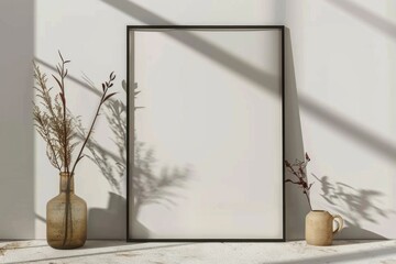 Wall Mural - big vertical plain blank poster frame with glass, AI Generative