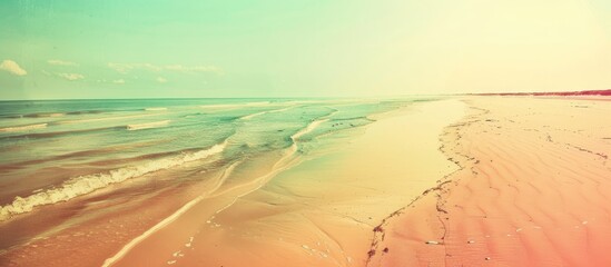 Aufkleber - Vintage filter enhances color in a serene beach landscape with empty sand providing copy space for an image