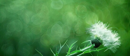 Poster - An abstract green background with a fluffy thistle as a focal point ideal for a copy space image