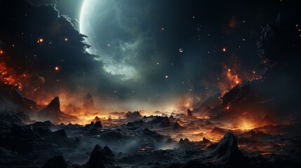 Wall Mural - Fantasy alien landscapes with fiery and icy elements.