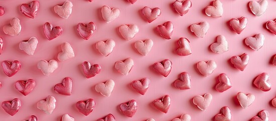 Leinwandbilder - A pink heart pattern on a pink backdrop creates a charming Valentine s Day card or wedding invitation with space for adding text or images. Creative banner. Copyspace image