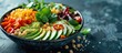 © HN Works - A nutritious homemade salad bowl with avocado hummus presented in an attractive manner with copy space image