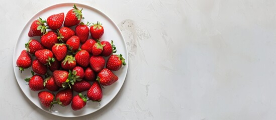 Aufkleber - Strawberries arranged on a plate with a white backdrop ideal for a copy space image