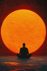 Wall Mural - Man sitting near big sun