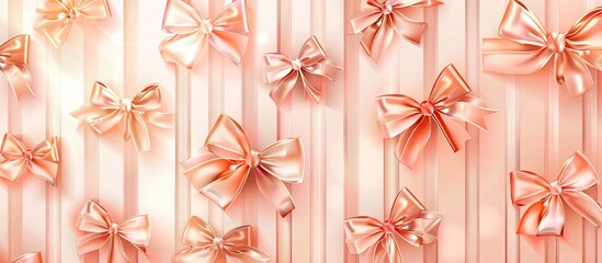 Aufkleber - Romantic postcard design template with a pastel striped background adorned by shining rose gold bows for a copy space image