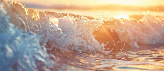 Fototapete - Sunlit ocean wave close up with copy space image