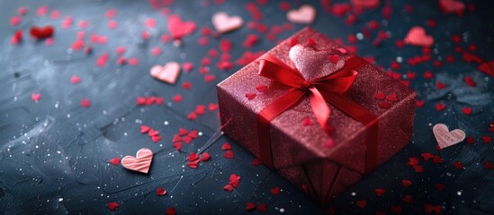 Leinwandbilder - Valentine s Day themed gift box with a romantic love filled text on a backdrop perfect for a copy space image