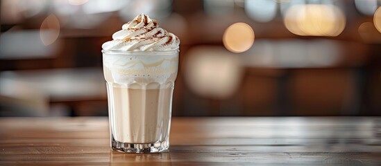 Aufkleber - A glass with a milkshake topped with whipped cream designed to leave space for an image. Creative banner. Copyspace image