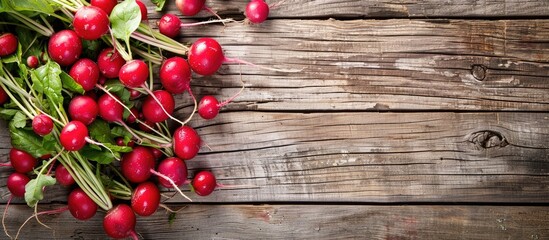 Aufkleber - Fresh red radishes on a wooden background with ample copy space for custom text or images
