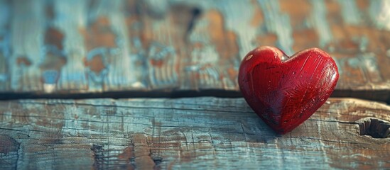 Aufkleber - Vintage filtered heart decoration on wooden surface with copy space image
