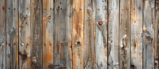 Leinwandbilder - Wooden boards with knots and nails create a textured wooden wall background with a natural color palette ideal for a copy space image